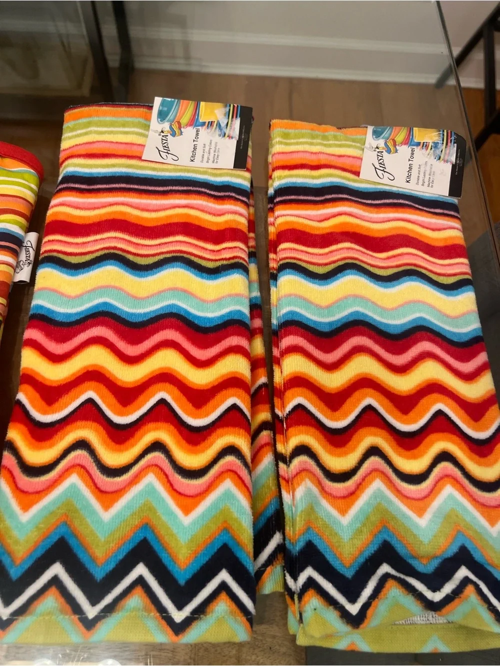Fiesta Multicolor Chevron Wave kitchen towels & Matching Oven Mitt Set